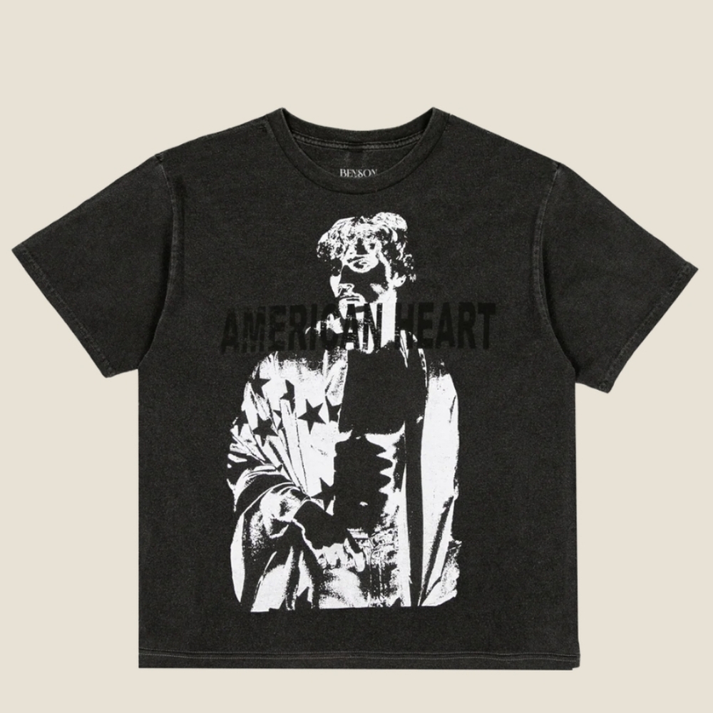 Gray Graphic T-Shirt with American Heart Design